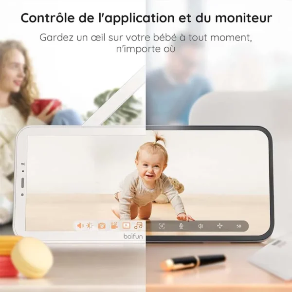 BOIFUN 1080P 5" Baby Monitor Camera, PTZ 355°Camera Baby Motion Monitoring and Automatic Tracking, Monitor and Smartphone - Image 2