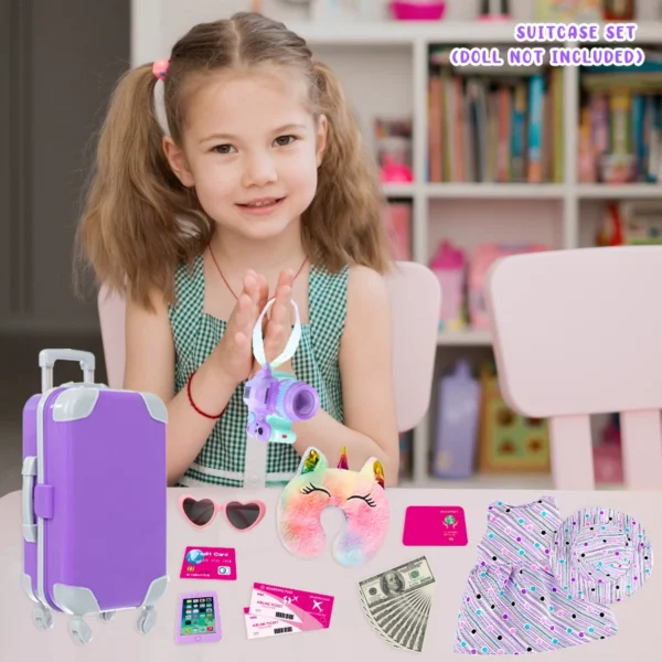 18Inch Doll Dress Phone And Camera Lovely Travel Suitcase Set Girl Doll Outfit Clothes Coat Hoodie Jacket Baby Toys Girl's Gifts - Image 2