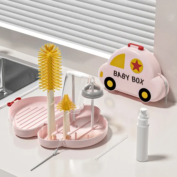 Baby Bottle Brush Set Cleaning Tool with Brush Soap Dispenser Bottle Drying Rack Baby Bottle Cleaner Baby Essential - Image 6