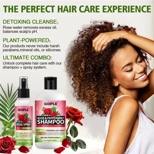 Rose Peppermint Shampoo with Hair Care Spray Moisturizing & Nourishing Conditioner Product Shampoo and Conditioner Set for Women - Image 6