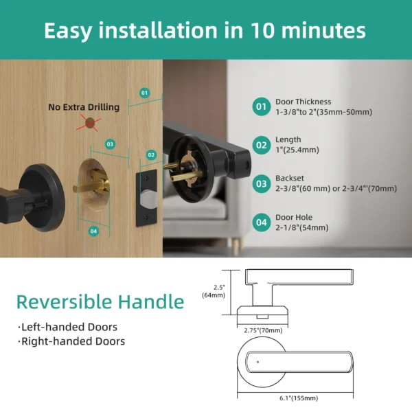 Viladepot Smart Lock Fingerprint Door Lock App Control Passcode Unlock Electronic Touchscreen Keypad - Image 5