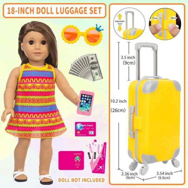 18Inch Doll Clothes Yellow Dress Lovely Travel Suitcase American Doll Summer Outfit Pineapple sunglasses Baby Toys Girl's Gift - Image 5