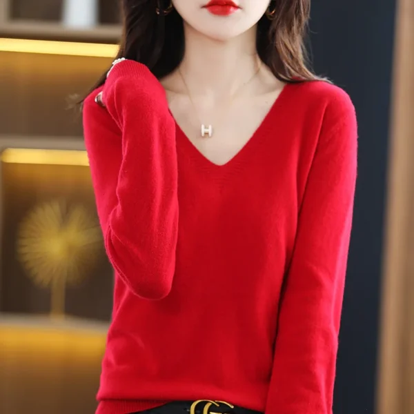 Women Sweater 2025 Spring Autumn Warm Winter Slim Fit Bottoming Shirt  V-neck Korean Knitted Tops Casual High Strecth Jumpers - Image 13