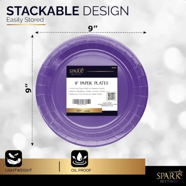 Paper Dinner Plates Purple 8 1 2 Inches Paper Plates Disposable Strong and Sturdy Disposable Plates for Party Dinner Holiday Pi - Image 2