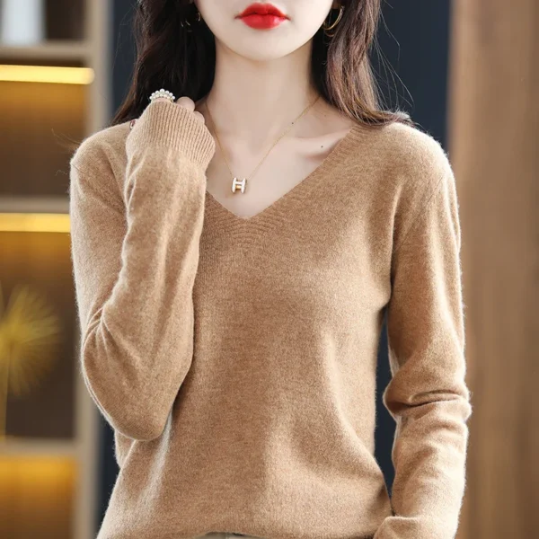 Women Sweater 2025 Spring Autumn Warm Winter Slim Fit Bottoming Shirt  V-neck Korean Knitted Tops Casual High Strecth Jumpers - Image 7