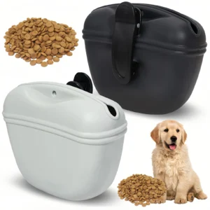 Pet Treats Bag - Leak-proof silicone training bag with buckle clip, portable outdoor feeding training dog-tan