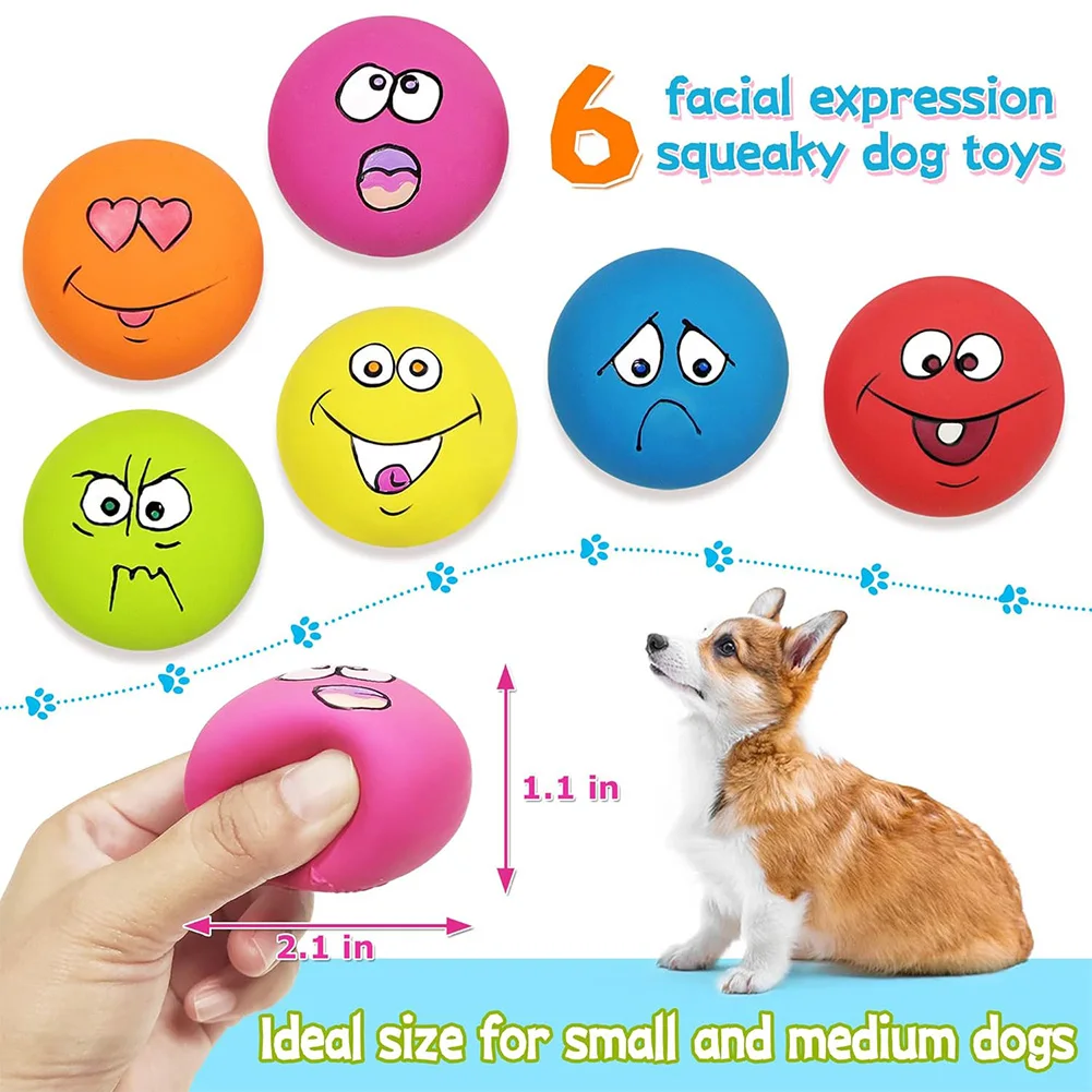 6Pcs Smile Face Squeaky Dog Toys Soft Latex Dog Squeaky Toys Bouncy Cute Face Pet Dog Toys for Small Medium Puppy Pet Dogs