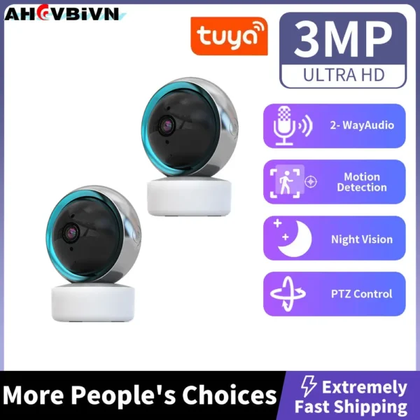 3MP Tuya Smart Life Webcam Smart Mini Audio Auto Tracking Indoor Baby Monitor Private Mode Security CCTV WiFi PTZ Home IP Camera - Image 7