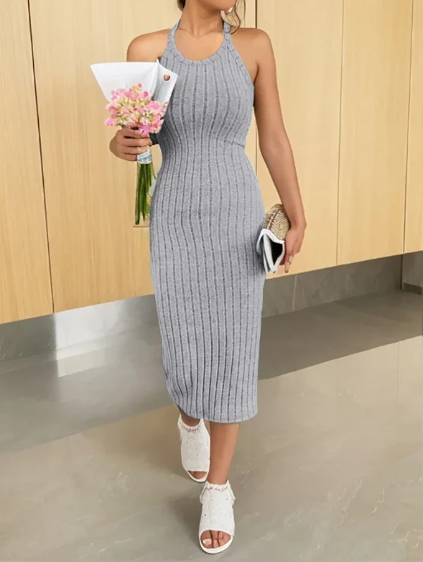 Women's sweater dresses, round neck, solid color, versatile, without belt, knitted sweater dress - Image 8