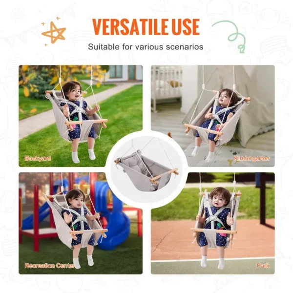 VEVOR Canvas Hammock Swing 3 Modes Baby Swing 5-Point Harness Indoor Outdoor - Image 5