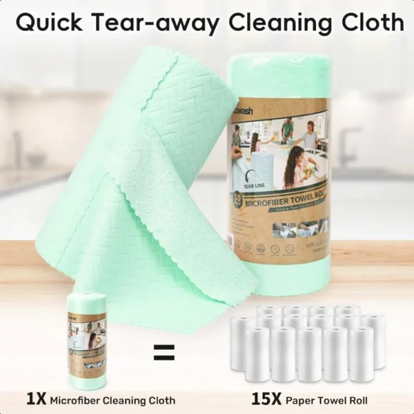 Microfiber Cleaning Cloths Roll 50 Pack 11.8" x 11.8" Paper Towels Tear Away Towels Lint Free Quick Dry Ultra Absorbent Scratch - Image 3