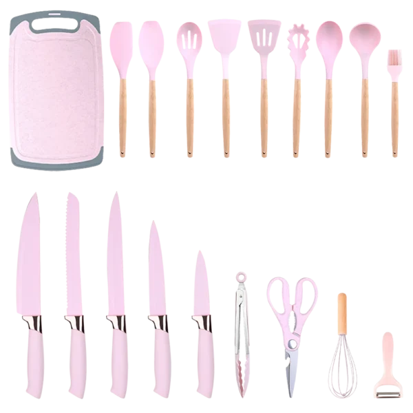 20pcs Heat-Resistant Silicone Kitchen Utensil Set with Wooden Handles Knives  Soup Spoon with Scissors Hassle-Free Cooking - Image 8