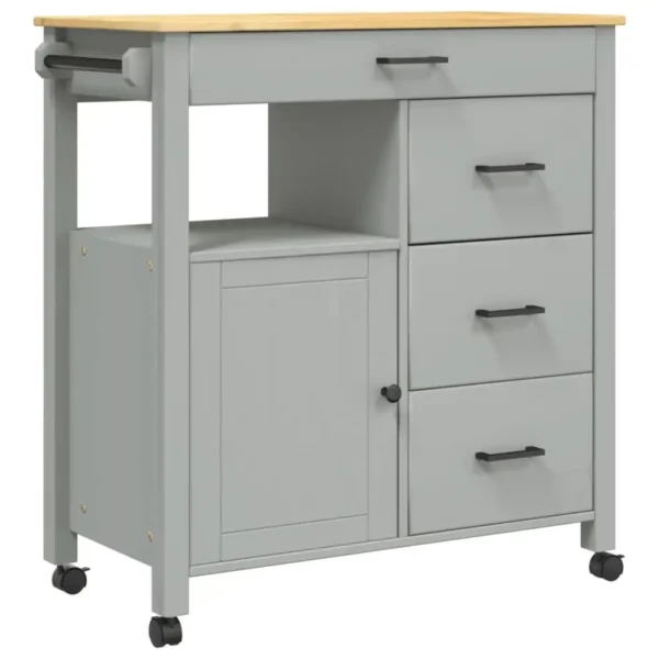 Sturdy Kitchen Utility Cart Solid Pine Wood Construction 33.1x15.7x35.4 inches Multi-Purpose Storage Trolley - Image 2