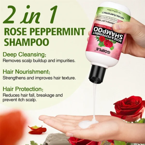 Rose Peppermint Shampoo with Hair Care Spray Moisturizing & Nourishing Conditioner Product Shampoo and Conditioner Set for Women - Image 3