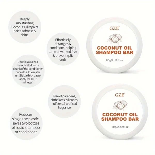 GZE Coconut Oil Shampoo Bar, Moisturizing Bar Shampoo for Dry Hair - Image 3