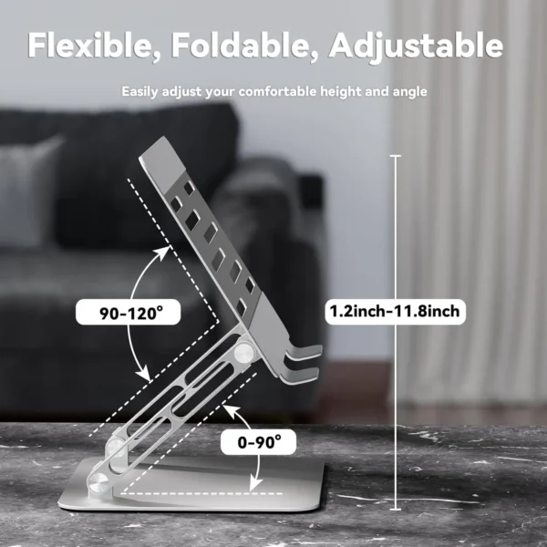 Minisopuru Laptop Stand for Desk Foldable Aluminum Laptop Holder for MacBook Pro/Air Dell XPS HP 10.9-17.3 inch Laptop Riser - Image 2