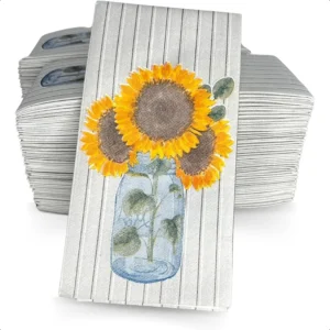 Decorative Sunflower Disposable Bathroom Guest Towels ClothLike SingleUse Linen Feel Paper Towels 12x17" 100ct Made in Germany