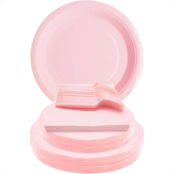 Pink Party Supplies Set Include Pink Birthday Paper Plates and Napkins for Party Women Severs 25 Guests