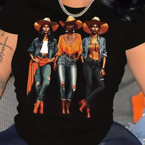 Cowgirl Graphic T-Shirt Short Sleeve Crew Neck Casual Summer Top for Women - Harajuku Streetwear