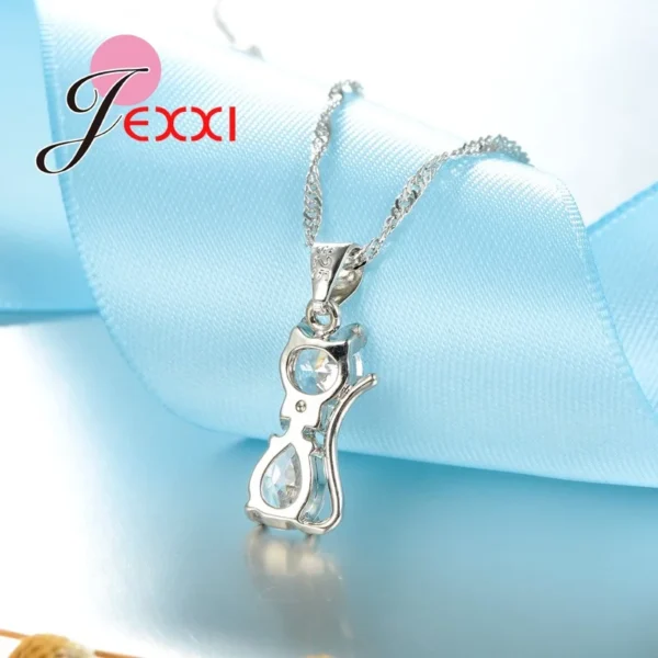 Jewellery Sets Accessories Genuine 925 Sterling Silver Cubic Zirconia Cat Kitty Necklace Pendant+Leverback Earrings Hot - Image 6