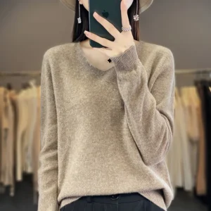 Sweater For Women 100% Merino Wool V Neck Sweater Fall Winter Basic Warm Pullovers Long Sleeve Soft Knit Jumpers Female Clothing