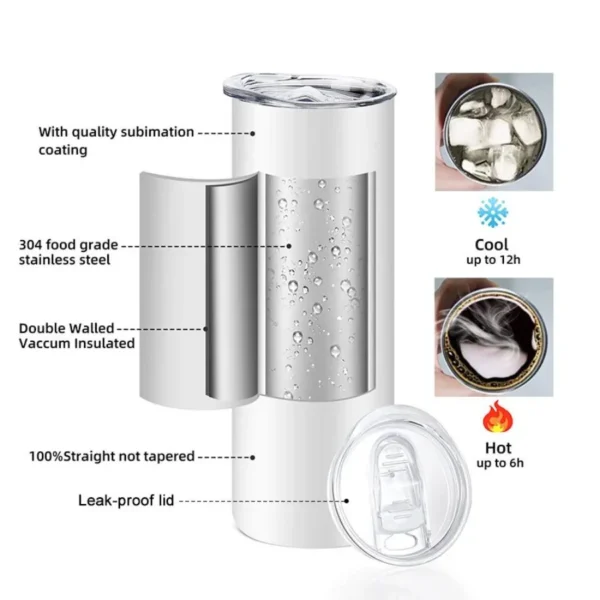 US Warehouse White 20Oz Stainless Steel Heat Transfer Printing Tumbler 20oz Straight Sublimation Tumbler 25PCS Case - Image 4
