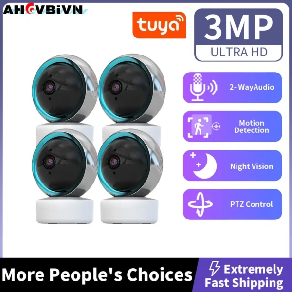 3MP Tuya Smart Life Webcam Smart Mini Audio Auto Tracking Indoor Baby Monitor Private Mode Security CCTV WiFi PTZ Home IP Camera