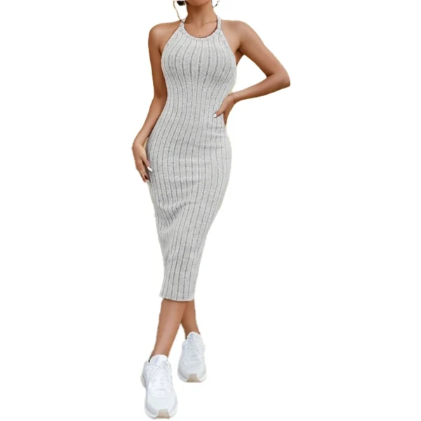 Women's sweater dresses, round neck, solid color, versatile, without belt, knitted sweater dress - Image 3