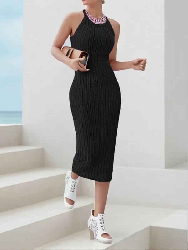 Women's sweater dresses, round neck, solid color, versatile, without belt, knitted sweater dress - Image 7