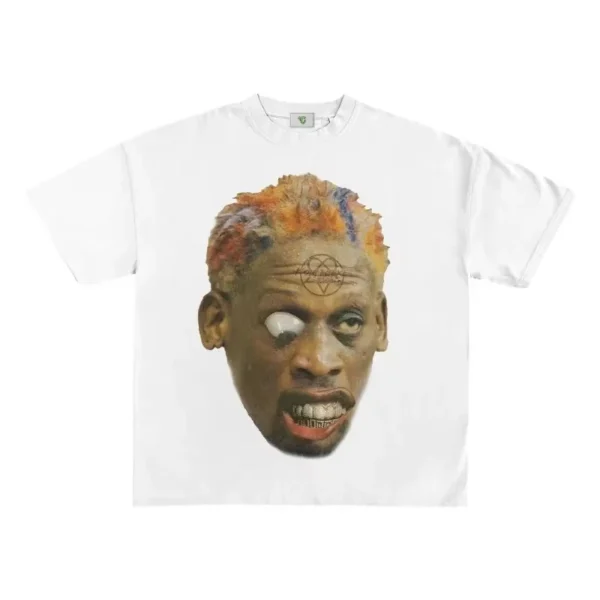 American Retro Fun Funny Portrait Printed T-shirt Men Y2k Goth Harajuku Fashion Couple Round Neck Casual Loose Shirt - Image 2