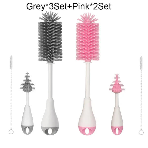 360 Degree Rotation 3 in 1 Silicone Baby Bottle Pacifier Brush Wash Water Cup Container Straw Cleaning Brush Set - Image 12