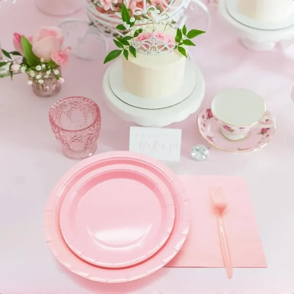 Pink Party Supplies Set Include Pink Birthday Paper Plates and Napkins for Party Women Severs 25 Guests - Image 3