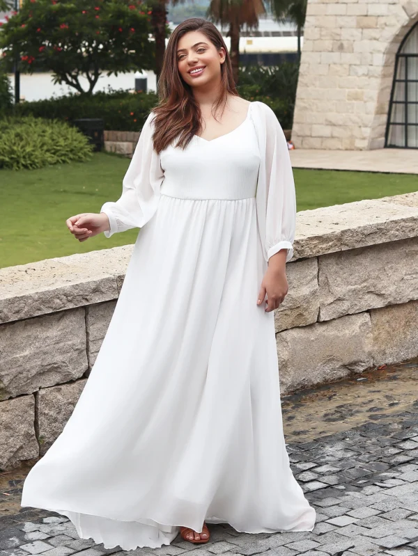 Women's Sexy Lace Maxi Evening dress Gown Off Shoulder Lantern Sleeve High Waist Women Dress Flowy Hem White Elegant Long Dress - Image 6