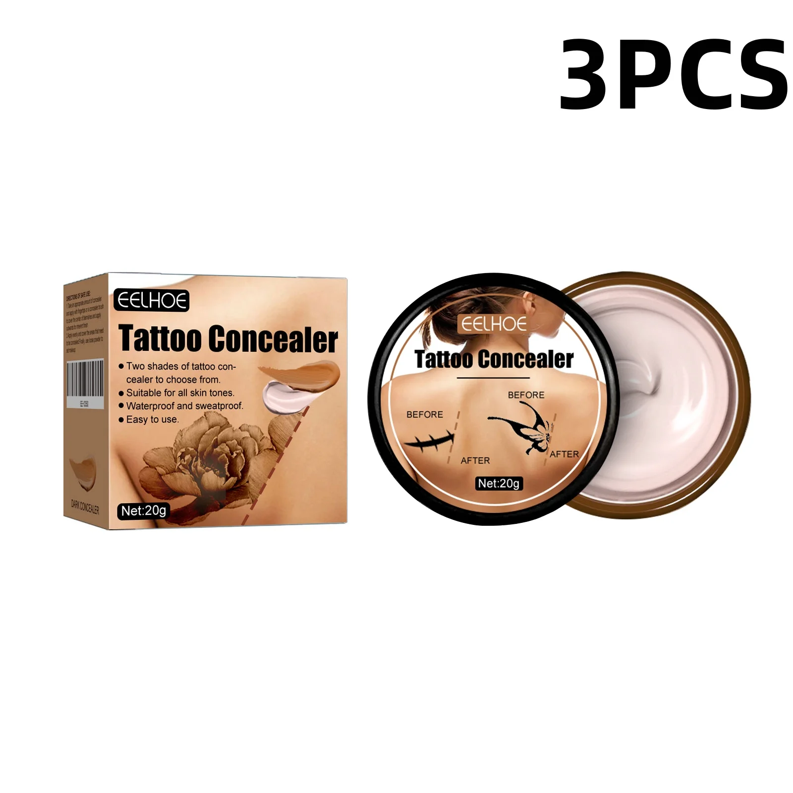 Tattoo Concealer 2 Color Waterproof Cover Up Stick, Brightening & Invisible for Tattoos, Long Lasting, Natural Look, 20g - Image 7