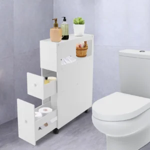 3 Tiers Bathroom Storage Cabinet Narrow Floor Storage Cabinet Toilet Paper Holder Stand with Drawers for Small Spaces White