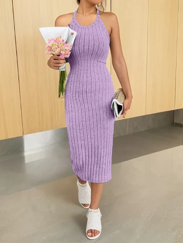 Women's sweater dresses, round neck, solid color, versatile, without belt, knitted sweater dress - Image 11