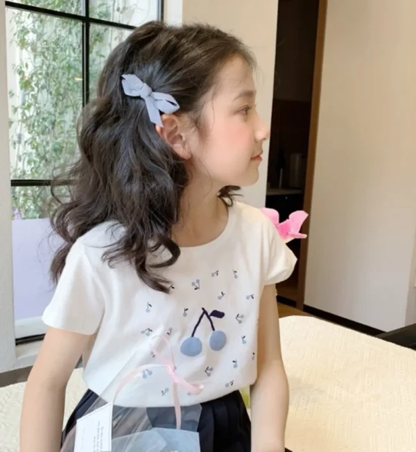 baby girl clothes kids t-shirt 100% cotton soft Blue Cherry Pattern Printed T-shirt - Image 6