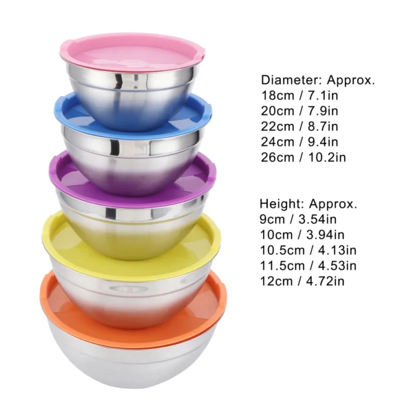 Food Storage Bowl 5pcs/set Stainless Steel Mixing Bowl Food Storage Preservation Box with Lids Cookware for Home Kitchen - Image 4