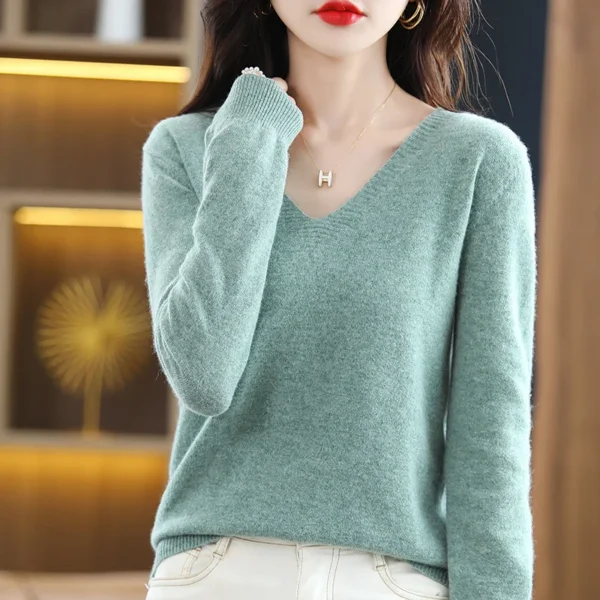 Women Sweater 2025 Spring Autumn Warm Winter Slim Fit Bottoming Shirt  V-neck Korean Knitted Tops Casual High Strecth Jumpers - Image 9