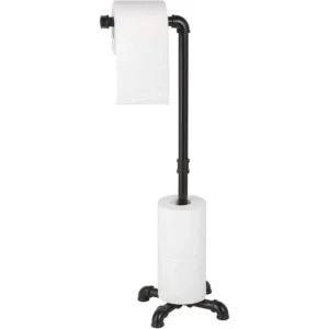 Heavy Duty Freestanding Toilet Paper Holder | Industrial Bathroom Tissue Roll Dispenser Stand with Base, Black