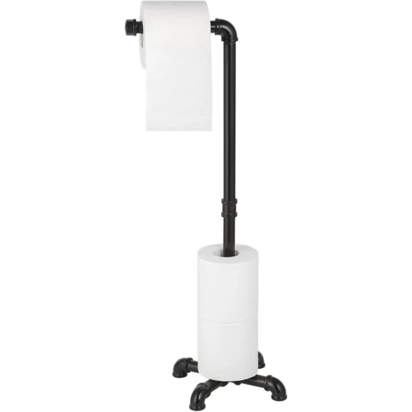 Heavy Duty Freestanding Toilet Paper Holder | Industrial Bathroom Tissue Roll Dispenser Stand with Base, Black