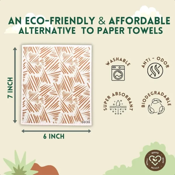 Reusable Paper Towels 5Pack Vintage Lux Quick Drying No Odor Washable Kitchen Cloth Sustainable Dish Sponge Eco Friendly Gift. - Image 2