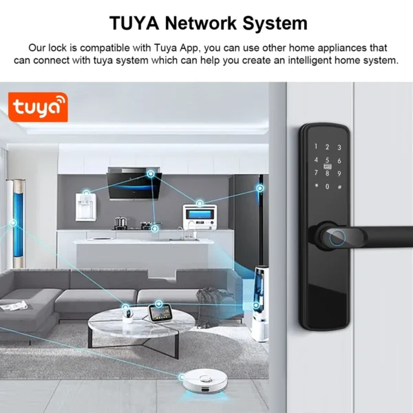 TUYA Fingerprint Door Lock Keyless Electronic Smart Lock NFC Keypad APP Password KEY Biometric Reversible Handle For Home office - Image 4