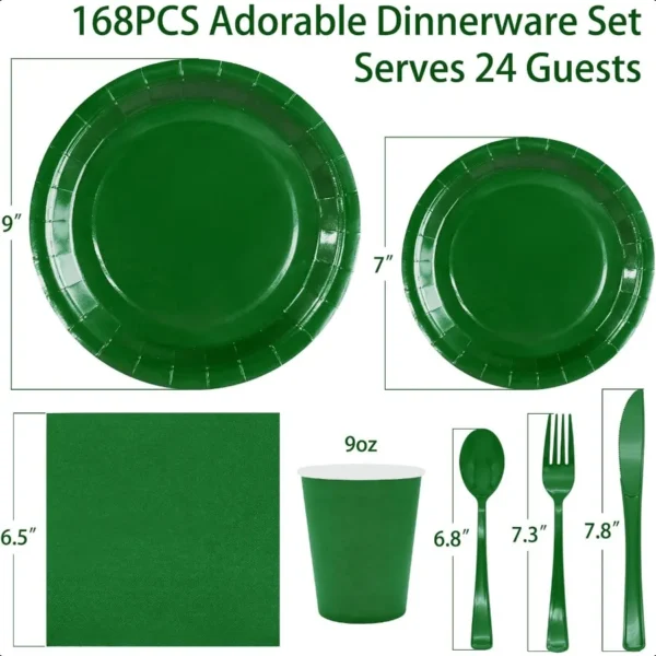Green Paper Plates Party SuppliesGreen Plates Disposable Dinnerware Sets 168pcs Green Plates and Napkins Party Supplies for St. - Image 3