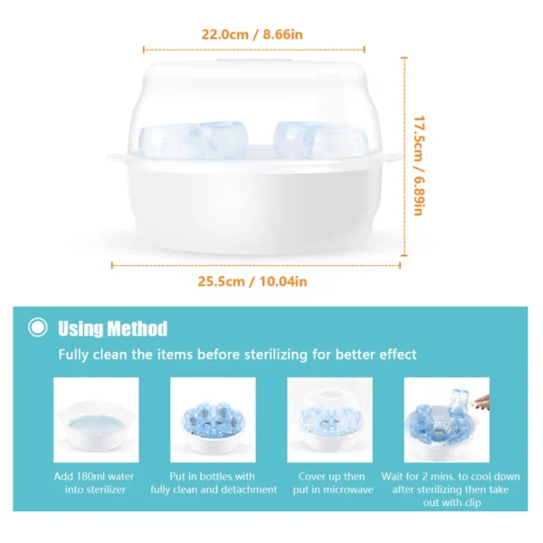 Microwave Bottle Sterilizer Steam Sterilizer Fits 6 Baby Bottles for Baby Bottles Pacifiers Cups Disinfect in 2-6 Minutes - Image 5