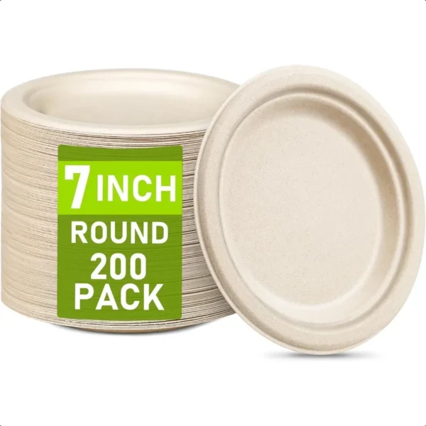 Small Paper Plates Bulk 7 inch Paper Plates 200 Count 100% Compostable Plates Eco Friendly Recycled Paper Plates Mini Dessert P
