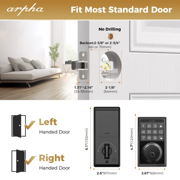 Arpha Smart Lock D100 Smart Keyless Door Lock Electronic Lock with 100 Codes Keypad Deadbolt Door Lock 16 Anti-Peeping Passwords - Image 6