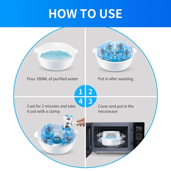 Microwave Steam Steriliser for Baby Bottles High Temperature Microwave Steam Nipple Sterilizer Baby Bottle Holder Storage - Image 5