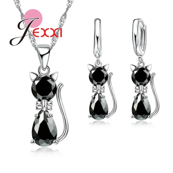Jewellery Sets Accessories Genuine 925 Sterling Silver Cubic Zirconia Cat Kitty Necklace Pendant+Leverback Earrings Hot - Image 7