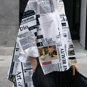 Cotton-Blended Newspaper Printed Shirt Top for Women Lapel Collar Long Sleeve Loose Fit T-shirt Streetwear Female Blouse